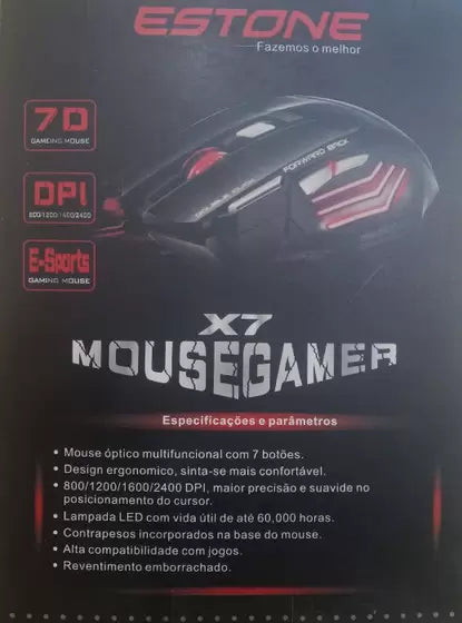 Mouse Gamer X7 Mouse Optico Gaming 2400dpi Usb Com 7 Botoes - Estone
